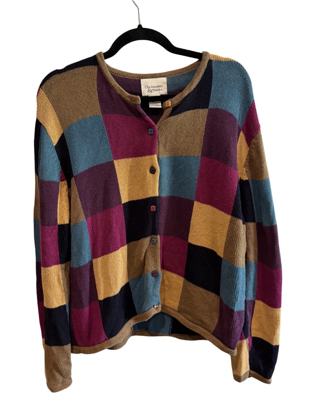 Christopher & Banks Multicolor Patchwork Design Cardigan Sweater